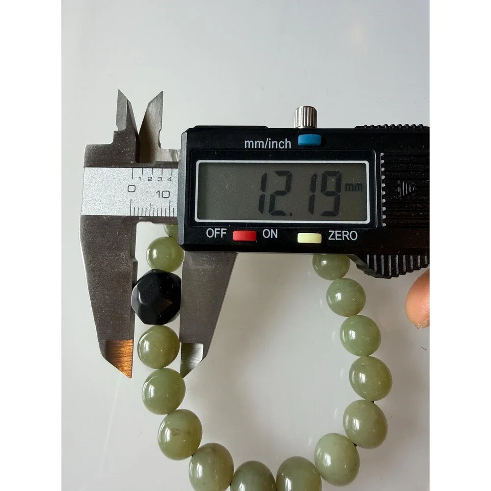 Natural icy Green Nephrite Jade Bracelet Ink Jade Accent Bead 10mm Celadon - Picture 7 of 8